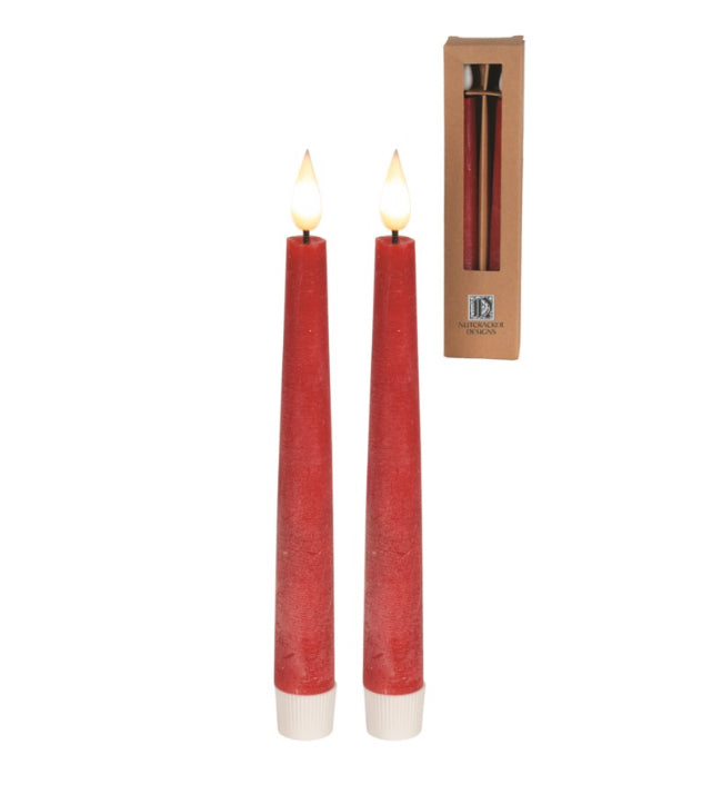 8” Red LED Taper Candles | Set of 2