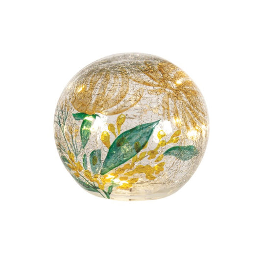 Yellow Daffodil LED Crackle Glass Globe