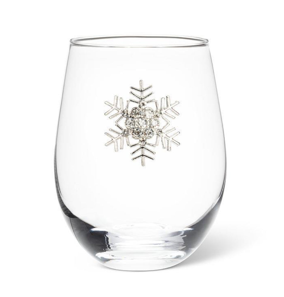 Jewel Snowflake Stemless Wine Glass