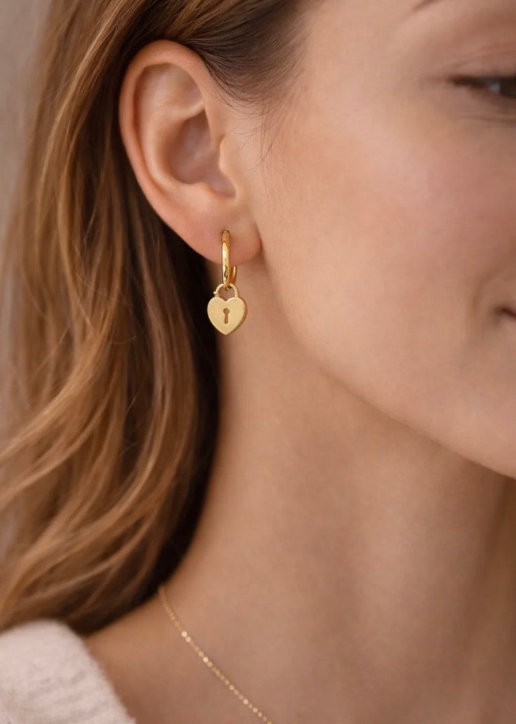 Heart Locket Gold-Toned Hoops