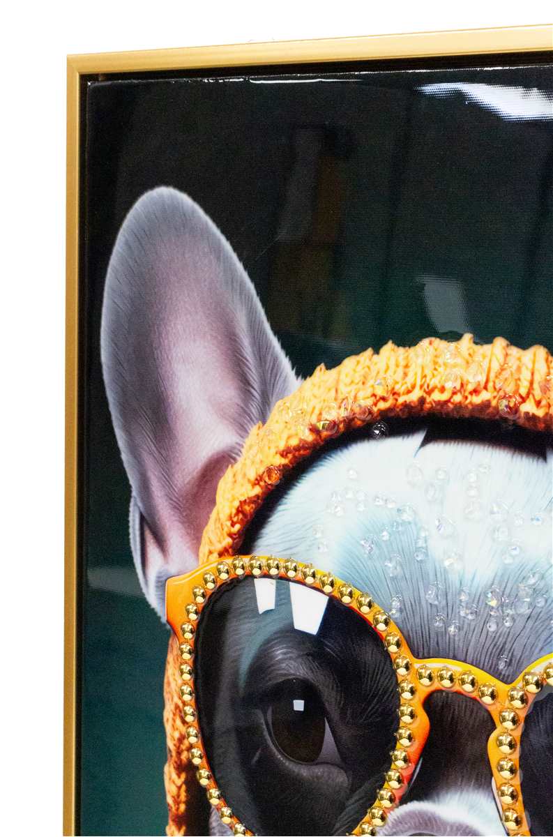 Orange Scarf Bedazzled Dog Wall Art