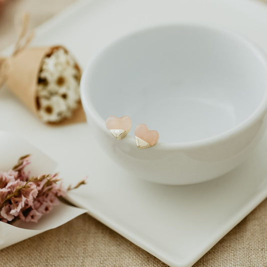 Full Heart Studs | Rose Quartz