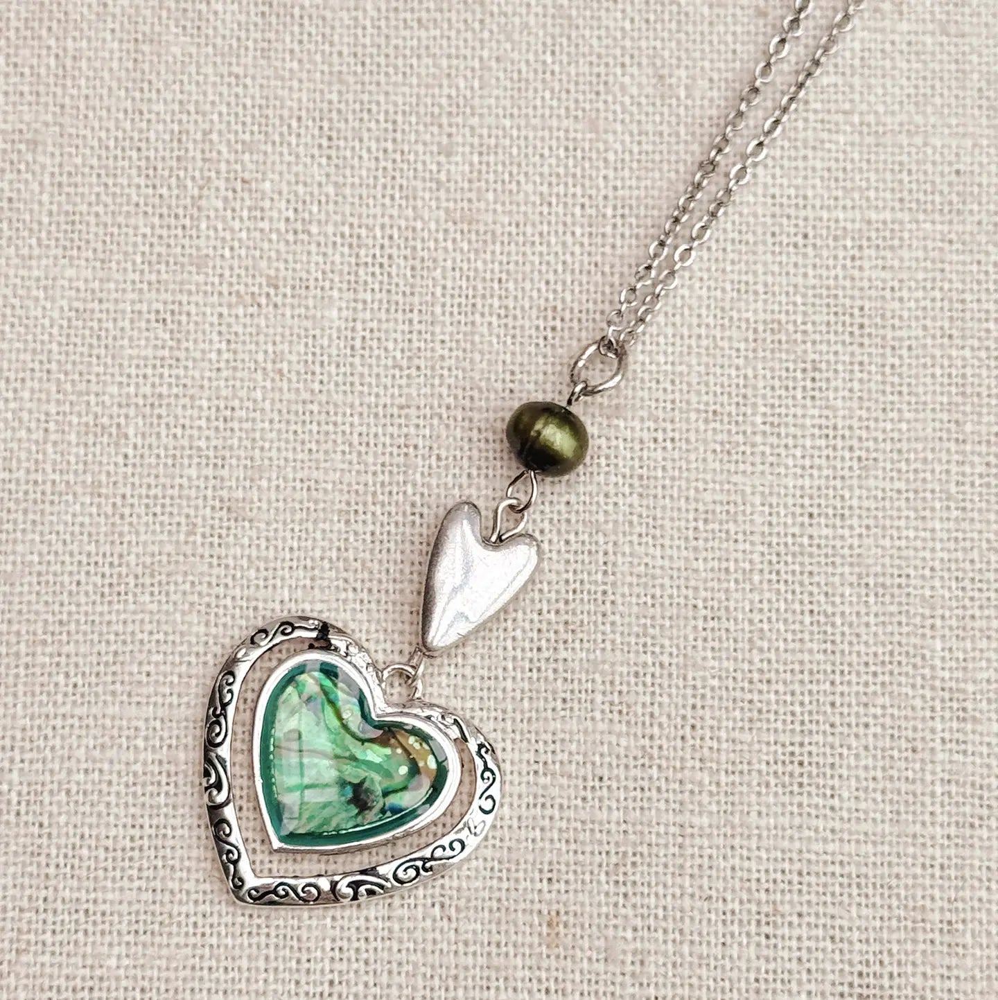 Green Abalone Heart Necklace