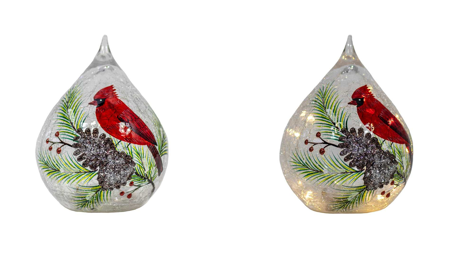 LED Glass Cardinal Teardrop Decor