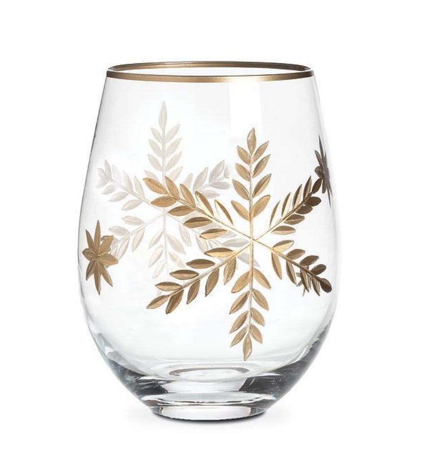 Gold Snowflake Stemless Wine Glass