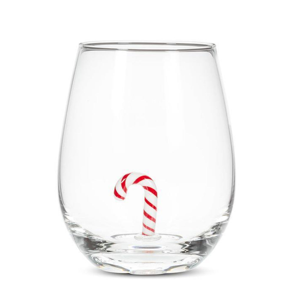Candy Cane Stemless Wine Glass