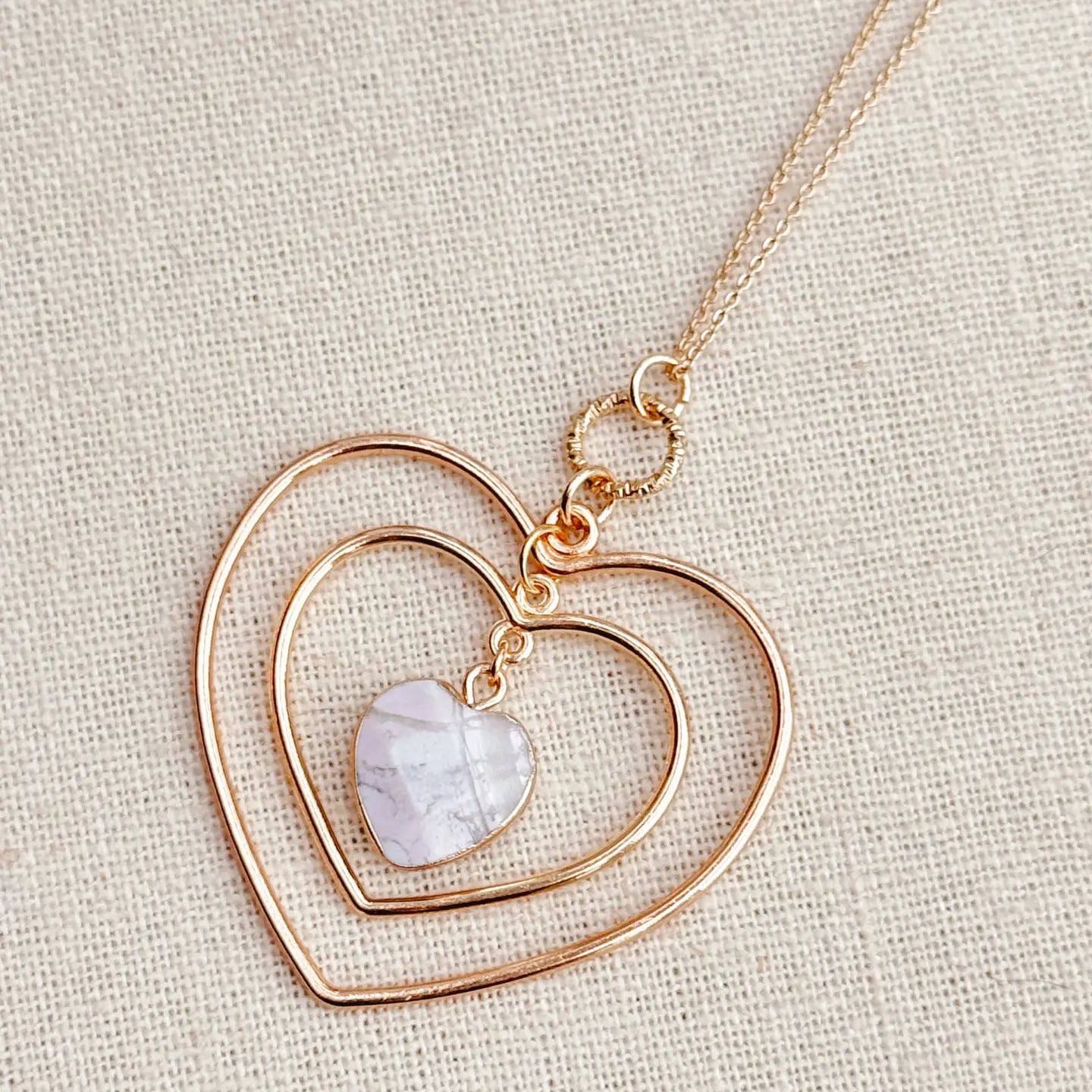 White Howlite Double Heart Necklace