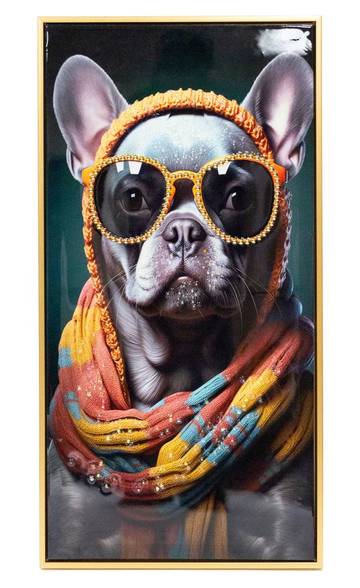 Orange Scarf Bedazzled Dog Wall Art