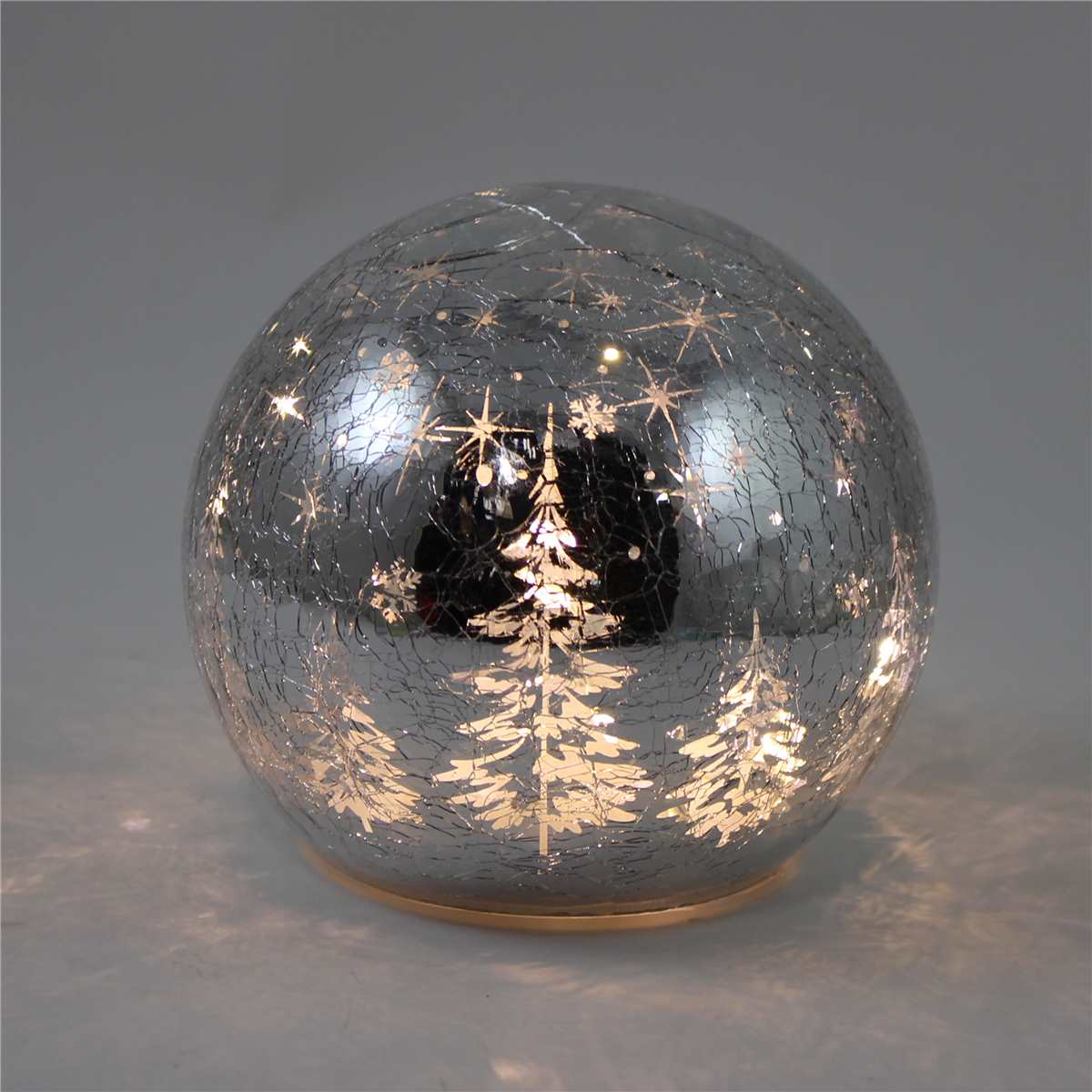 LED Crackle Glass Ball w/ Tree Design