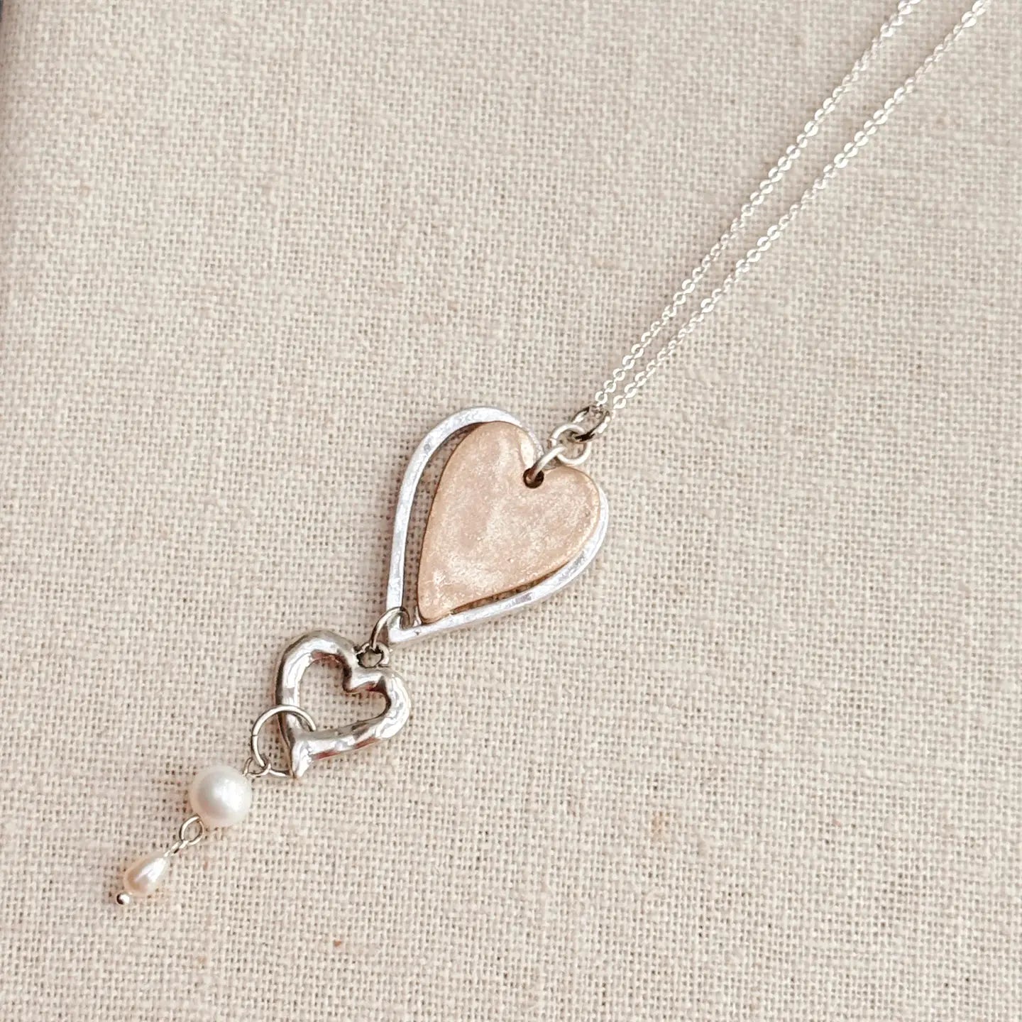 Two Tone Freshwater Pearl Love Hearts Necklace
