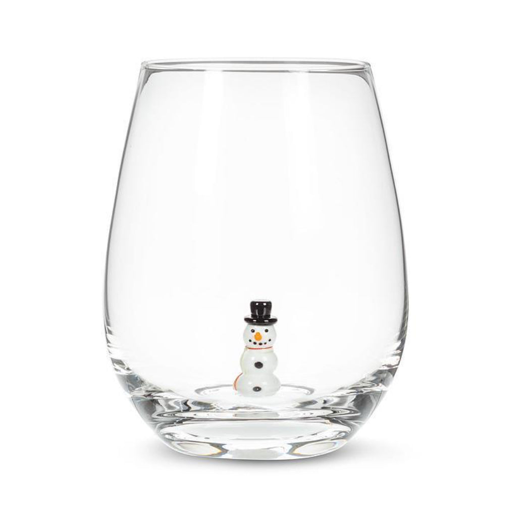 Snowman Stemless Wine Glass