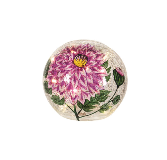 Purple Dahlia LED Crackle Glass Globe