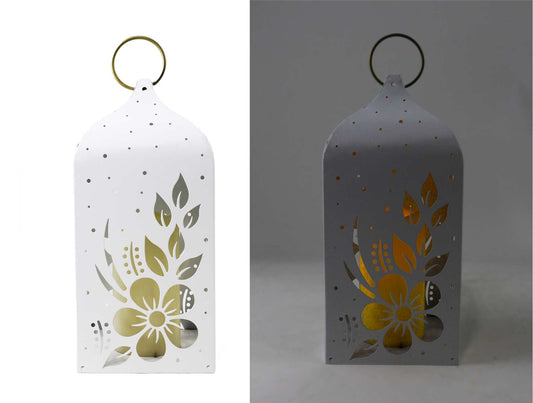 White Metal Floral Lantern