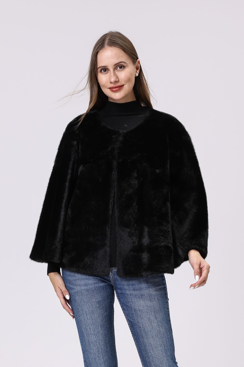 Faux Fur Wide Sleeve Cape