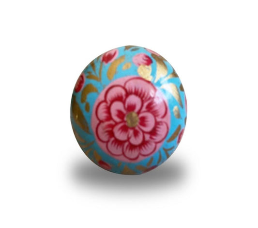 Teal & Pink Floral Knob
