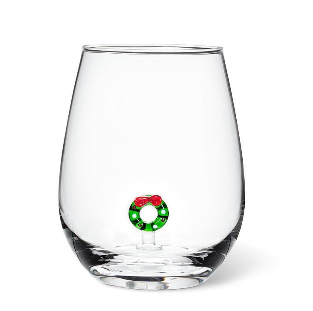 Christmas Wreath Stemless Wine Glass
