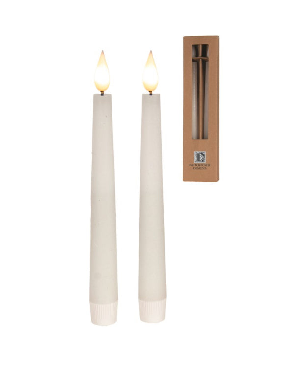8” White LED Taper Candles | Set of 2