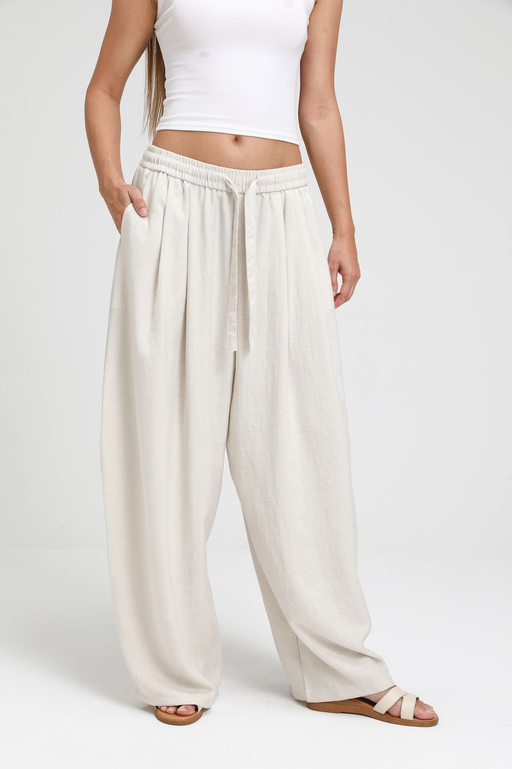 Wide Leg Linen Blend Pants
