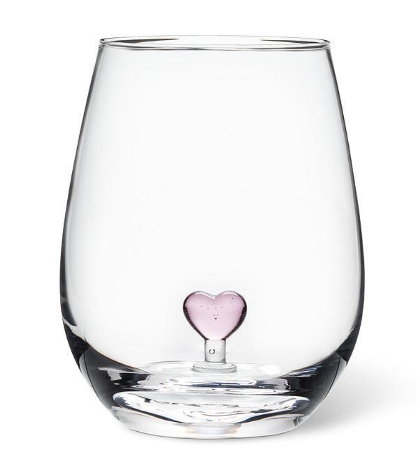 Pink Heart Stemless Wine Glass