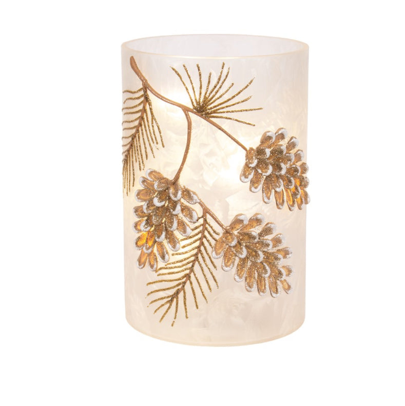 Glass Hurricane w/ Gold Pinecones