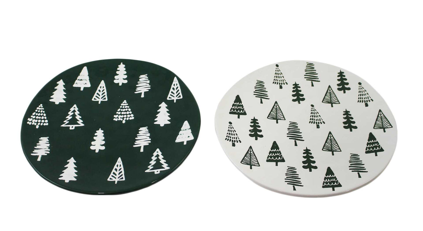 Green/White Christmas Tree Plates (Set of 2)