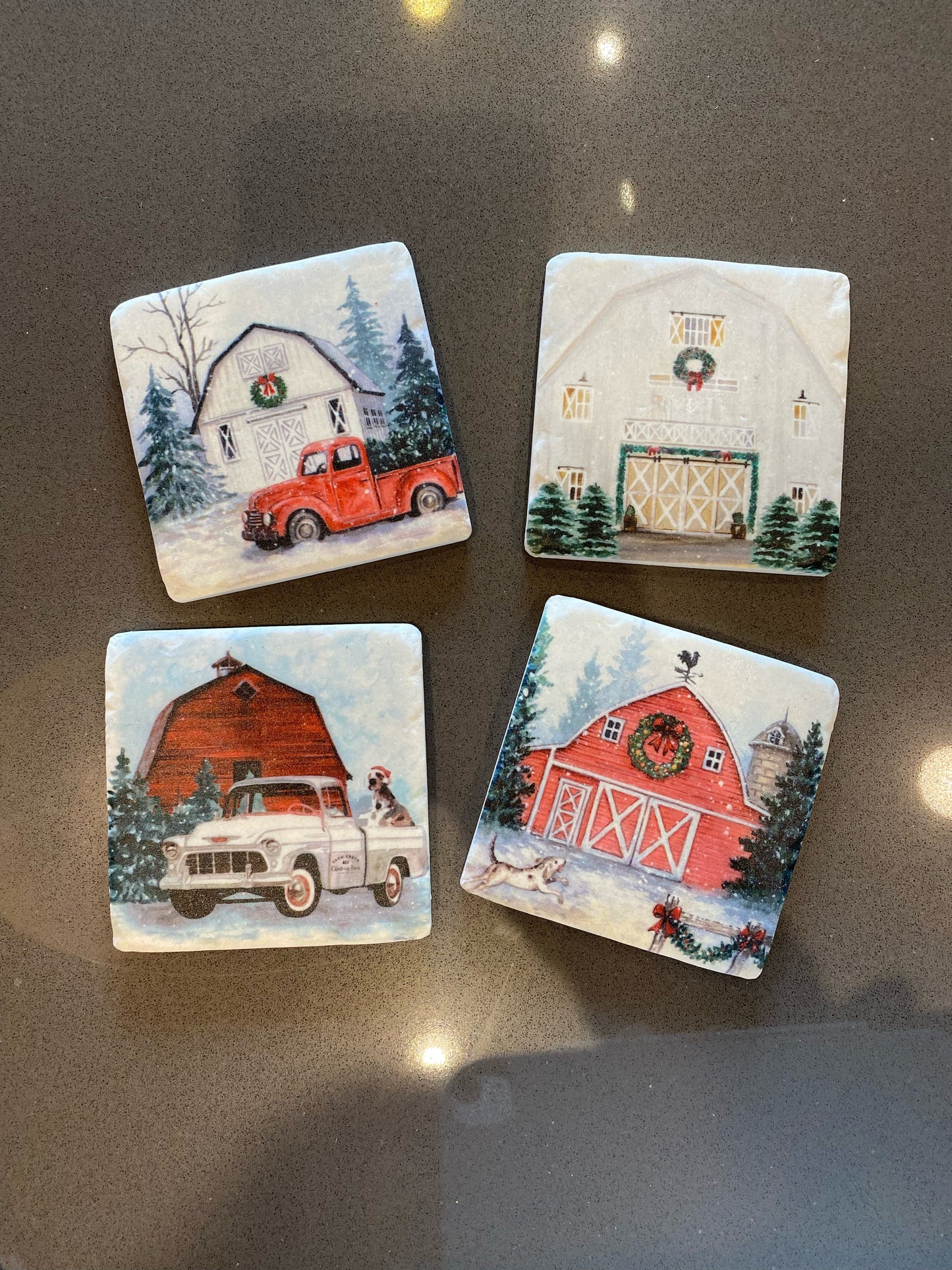 Christmas Barn Coaster Set