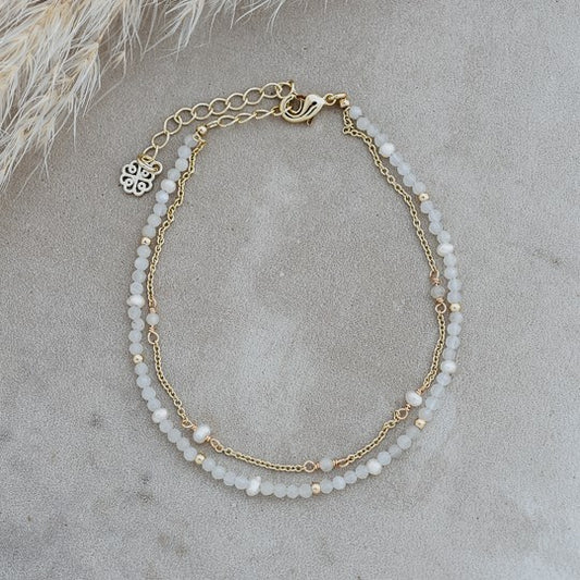 Bethany Bracelet | White Moonstone + White Pearl