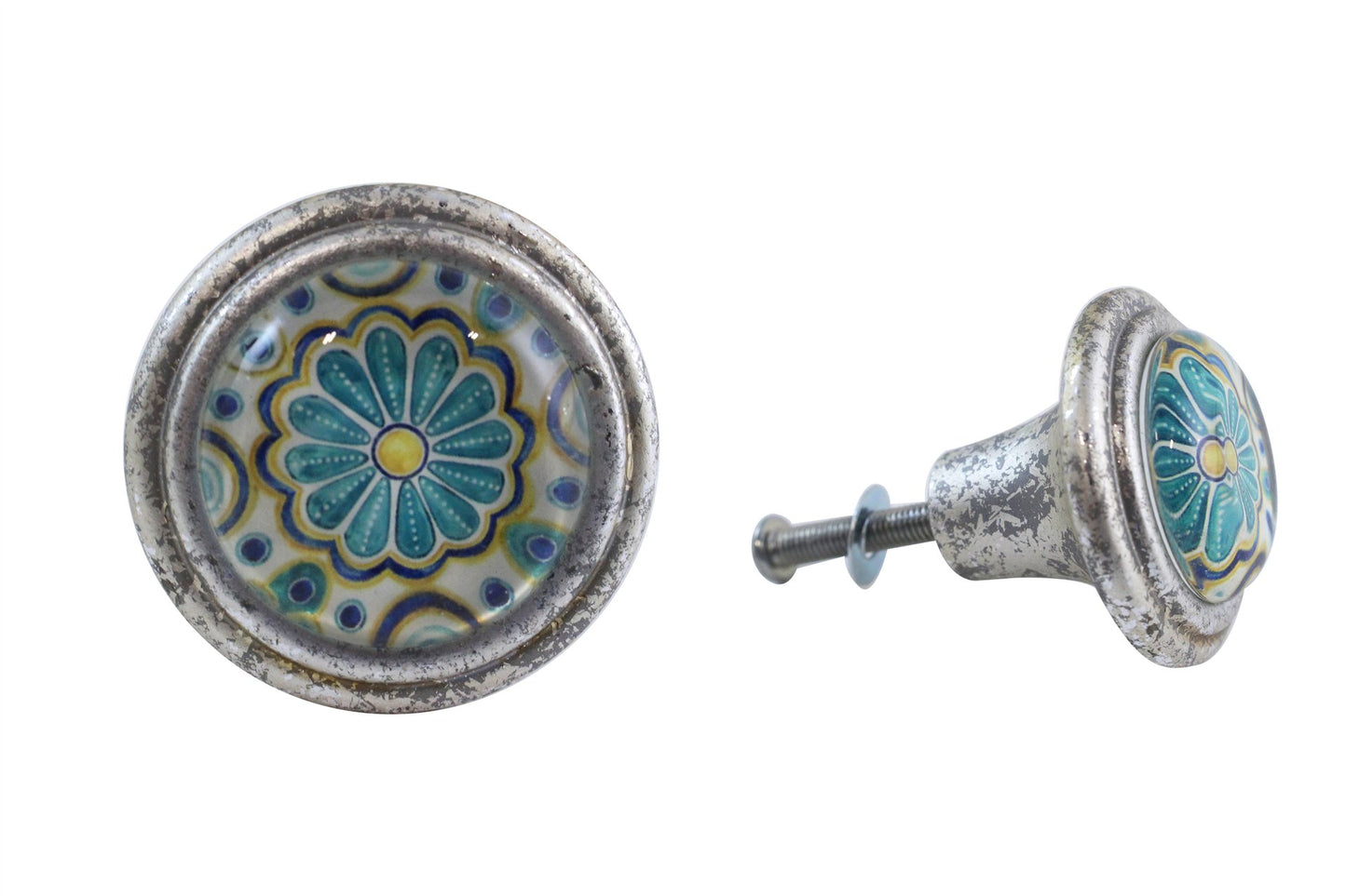 Blue Flower & Silver Knob