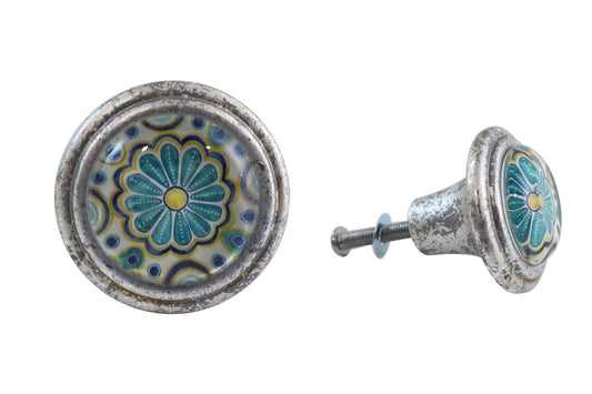 Blue Flower & Silver Knob