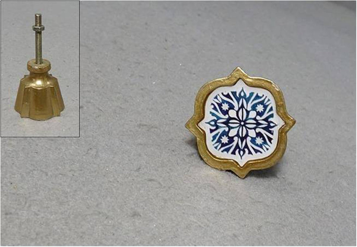Gold w/ Blue Floral Pattern Knob