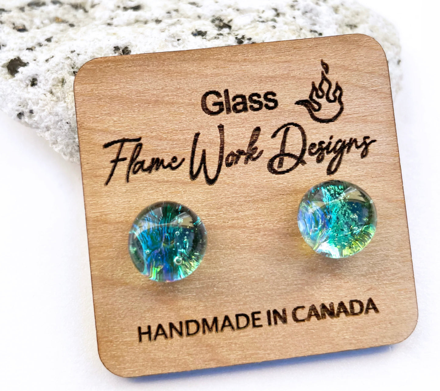 Dichroic Glass Studs: Sea Foam Green