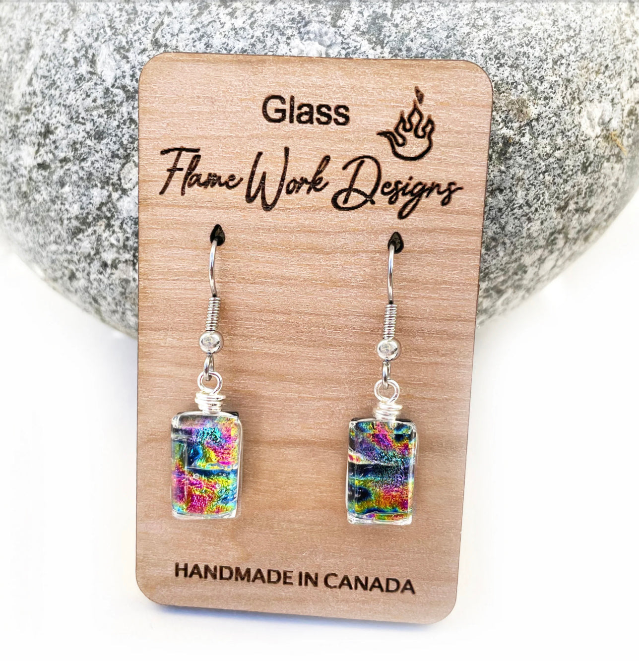 Dichroic Glass Earrings: Rainbow Purple