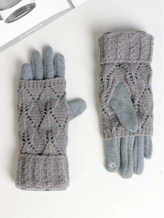 Cable Knit Touch Screen Gloves w/ Rhinestones