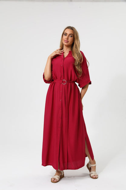 Button-Front Maxi Shirt Dress