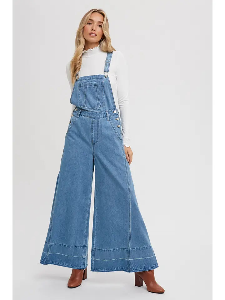 Denim Wide Leg Overalls | Light Wash