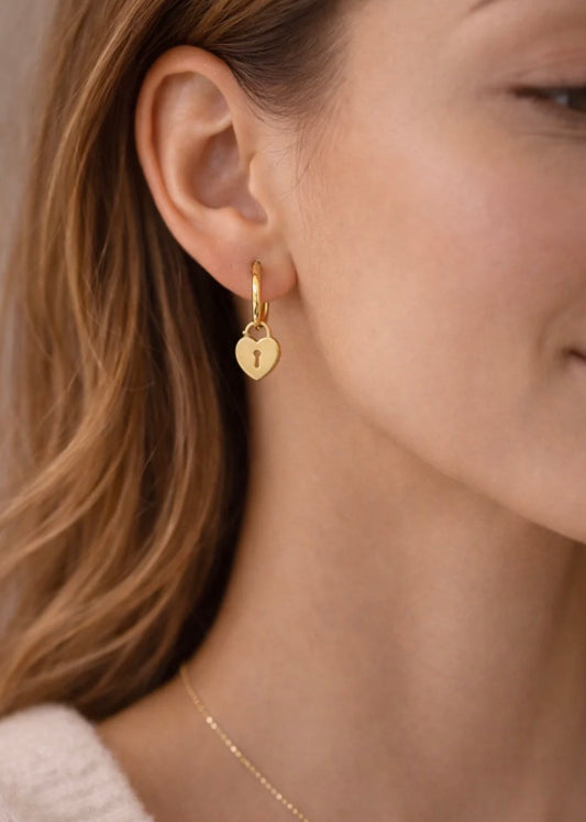 Heart Locket Gold-Toned Hoops