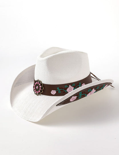 Floral Embroidery Cowboy Hat