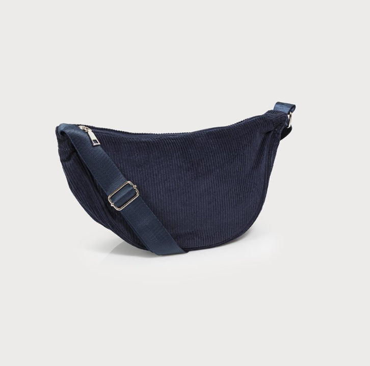 Corduroy Half Moon Bag w/ Adjustable Strap