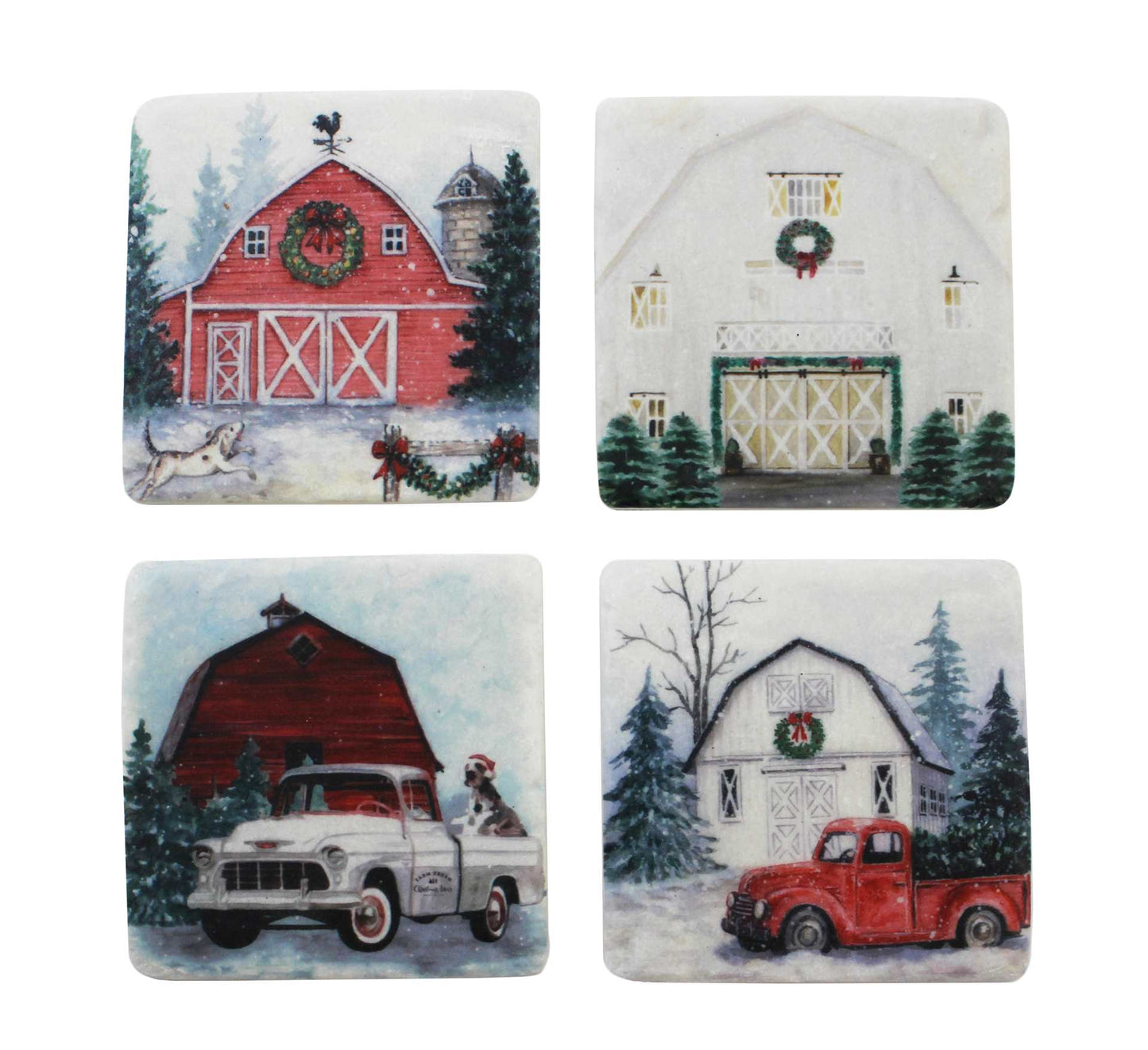 Christmas Barn Coaster Set