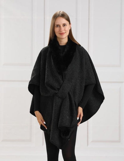 Shawl w/ Faux Fur Collar