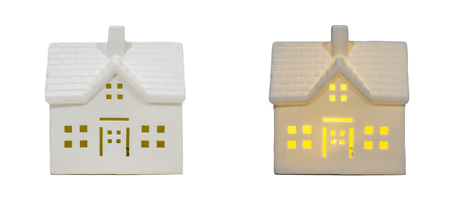 Medium White Porcelain LED House