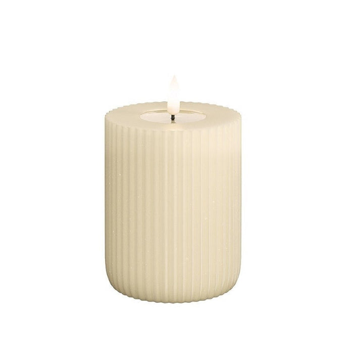 LED Ribbed Pillar Candle | Cream