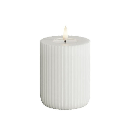 LED Ribbed Pillar Candle | White