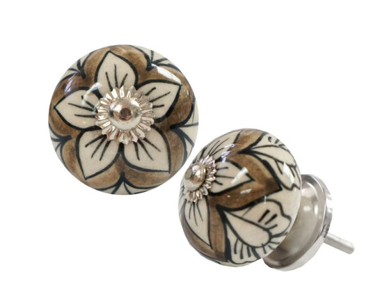 Grey/White Floral Sketch Knob