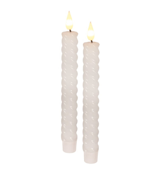 8” White LED Twist Taper Candles | Set of 2