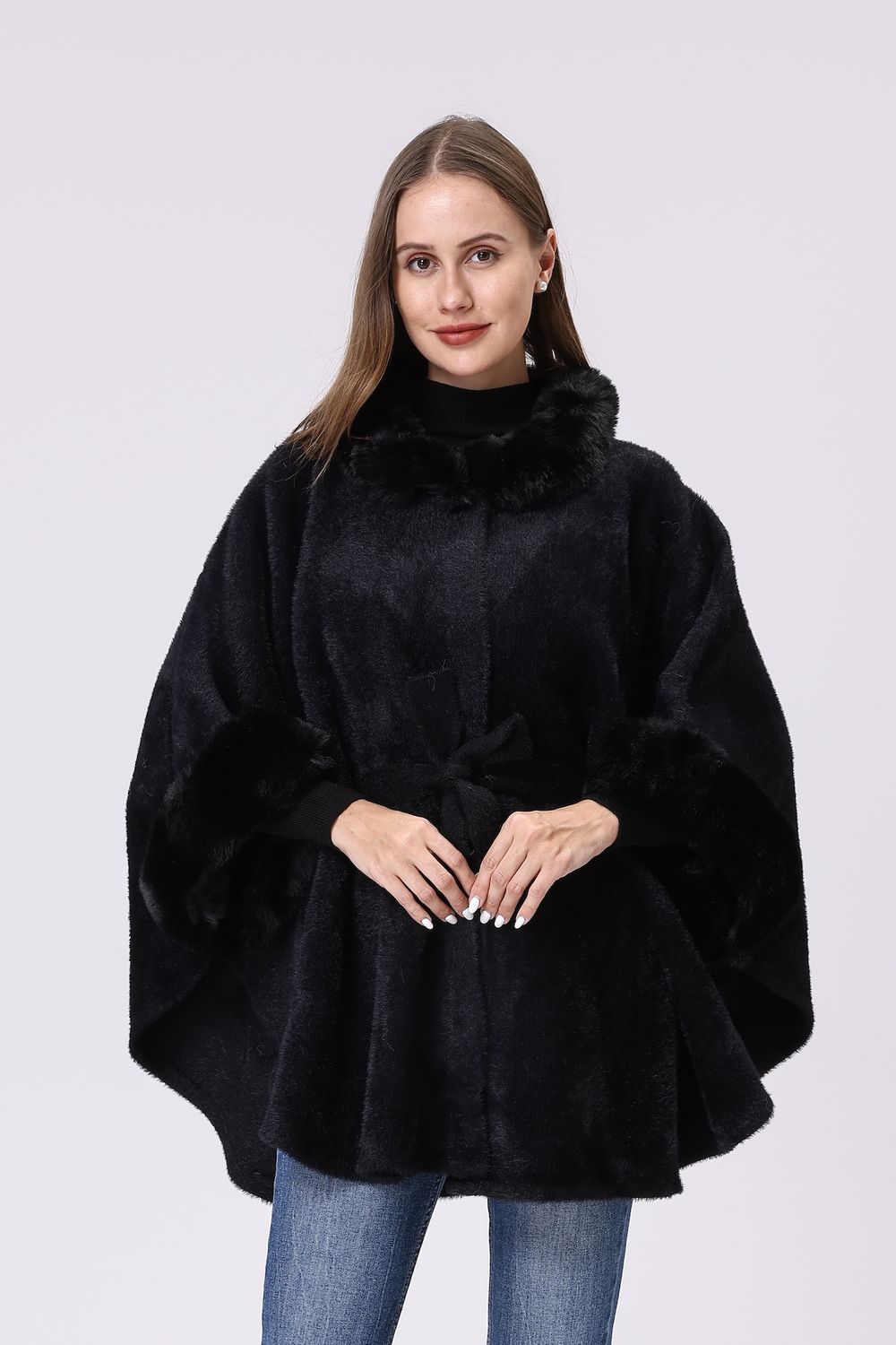 Faux Fur Belted Cape
