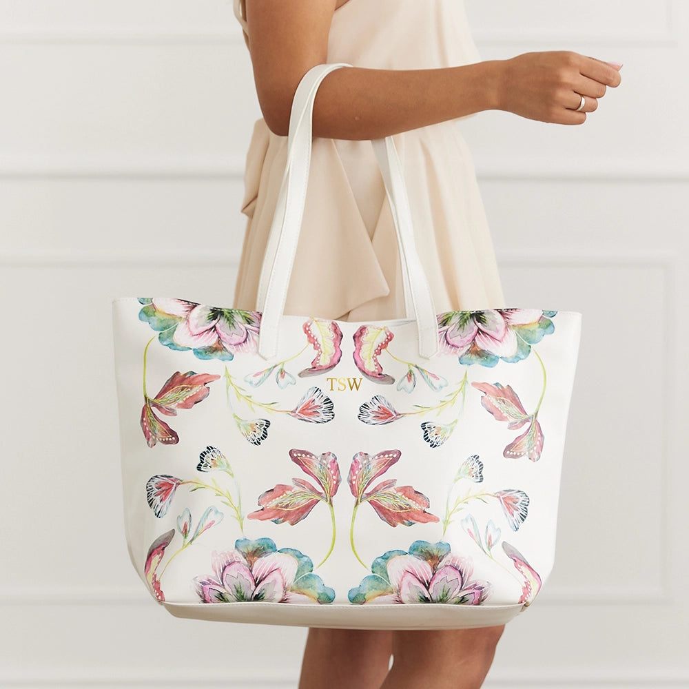 White Vintage Floral Tote Bag