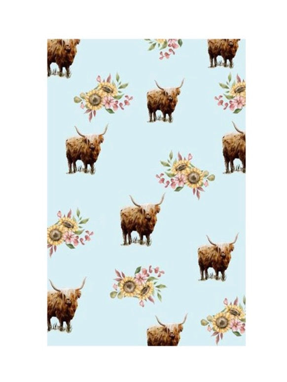 Floral Highland Cow Tea Towel