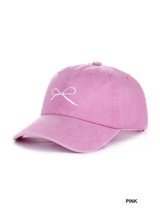 Pink Bow Embroidered Vintage Wash Hat