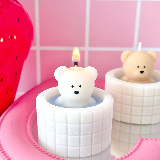 Bathing Bear Soy Candle | White